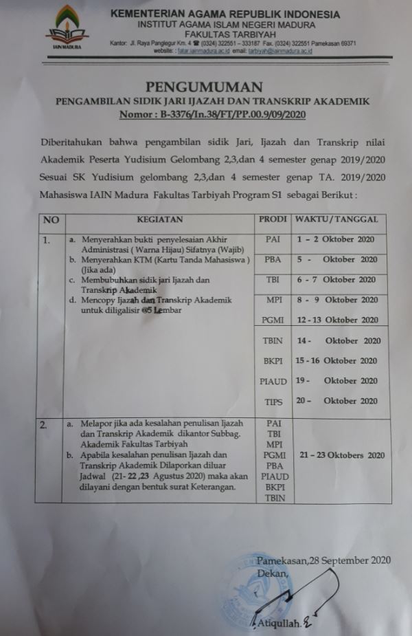 PENGAMBILAN SIDIK JARI IJAZAH DAN TRANSKIP AKADEMIK SEPTEMBER 2020