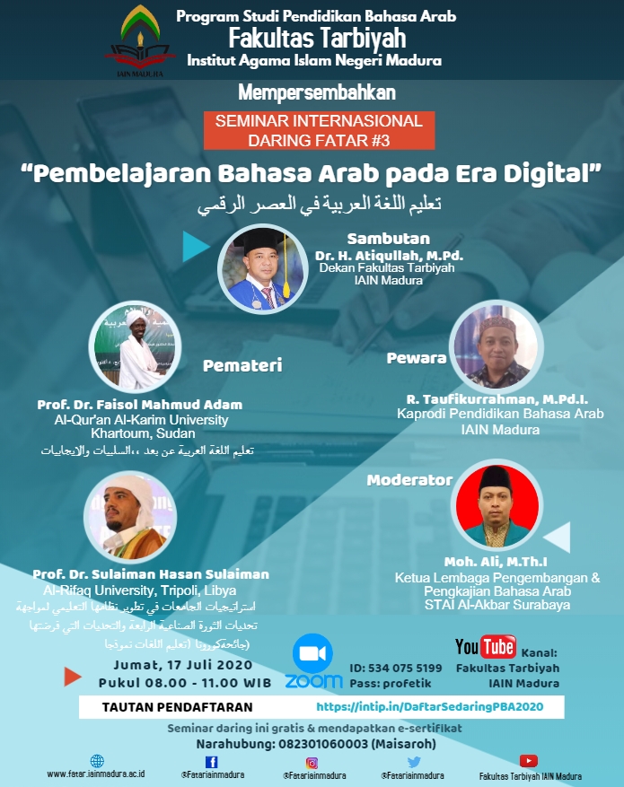 Seminar Internasional Prodi PBA (Seri 3), Pelaksanaan Jumat 17 Juli 2020, (selesai)